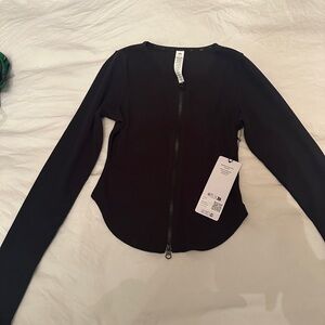 Alo Ribbed Stardust Long Sleeve Top Zip Jacket Black Small